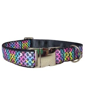Luxury LV Dog Collar, Size M Colorful 1" Wide Silver Hardware Colorful